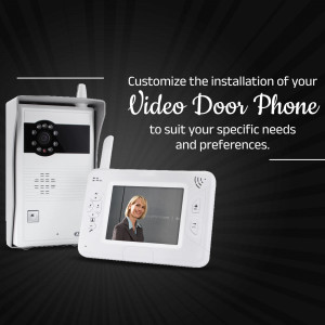 Image of a video door phone system with a woman viewing the screen.