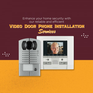 Image of a video door phone system with text promoting installation services.