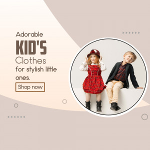 Two stylish kids, a girl in a red dress and a boy in a blazer, promoting kids clothing.