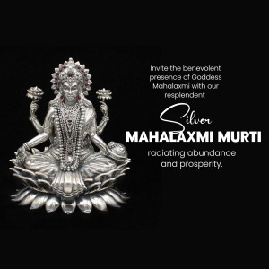 Silver statue of Goddess Mahalaxmi seated on a lotus flower