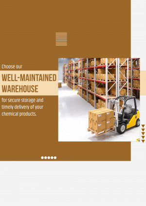 Forklift in a well-maintained warehouse with shelves of boxes