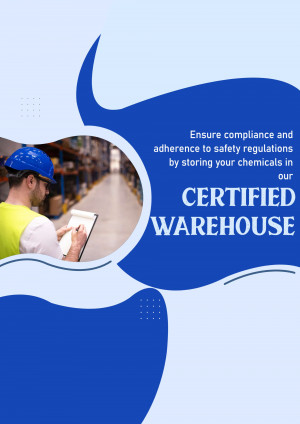 Worker inspecting chemicals in a certified warehouse