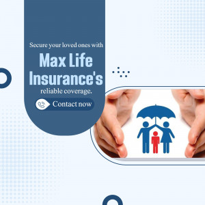 Max Life Insurance advertisement showing hands protecting a family under an umbrella.