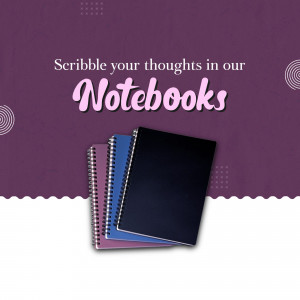 Stack of colorful spiral notebooks on a purple background