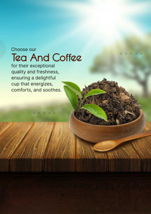 Close-up of tea leaves and coffee beans in a wooden bowl with a blurred background.