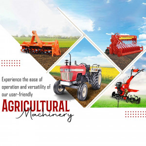 Collage of agricultural machinery including tractors, rotavators, and seed drills.