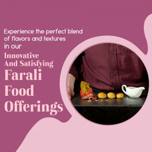 A promotional image for Farali food offerings featuring a person holding a plate of food.