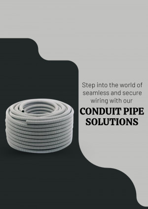 Gray conduit pipe roll on a dark gray background with text promoting conduit pipe solutions.