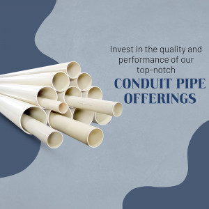 Stack of white conduit pipes with text promoting quality and performance.