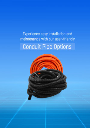 Orange and black conduit pipes coiled on a blue gradient background