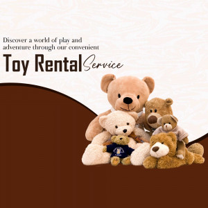 Image of a stack of teddy bears promoting a toy rental service.