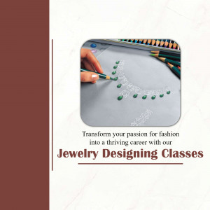 Image of hands sketching a jewelry design with colored pencils and gemstones, promoting jewelry design classes.