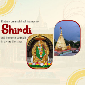 Image of Shirdi Sai Baba temple with text promoting a spiritual journey.