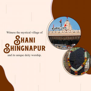 Promotional image for Shani Shingnapur Temple, featuring the temple and a deity.