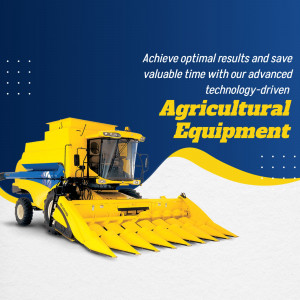 Yellow combine harvester with text promoting agricultural equipment
