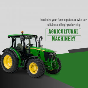Green John Deere tractor with text 'Agricultural Machinery'