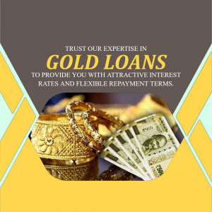 Image promoting gold loan services with gold jewelry and currency notes.