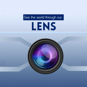 Camera lens with text overlay 'See the world through our LENS'