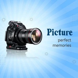 Professional DSLR camera with the text 'Picture perfect memories'