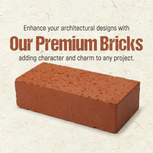 Close-up of a red brick with text promoting premium bricks for architectural projects.