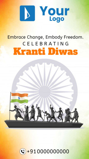 Kranti Diwas banner with Indian flag and historical figures