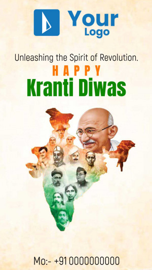 Kranti Diwas greeting with Mahatma Gandhi and Indian freedom fighters