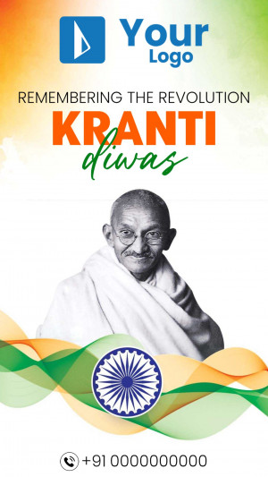Image commemorating Kranti Diwas with Mahatma Gandhi and Indian flag elements.