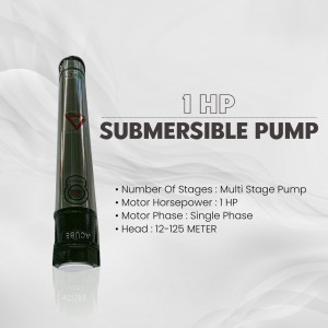 Image of a silver and black Aqua submersible pump with specifications.