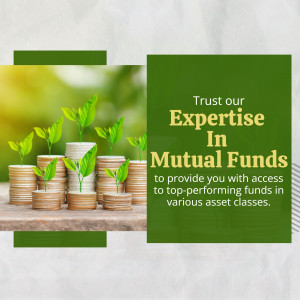 Image depicting growth of investment in mutual funds with stacked coins and growing plants.