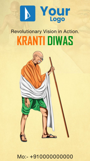 Image depicting Mahatma Gandhi with the text 'Kranti Diwas' and a logo.