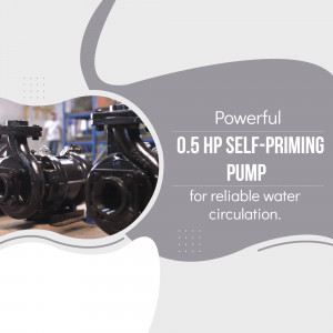 Image of a black 0.5 HP self-priming pump with text overlay