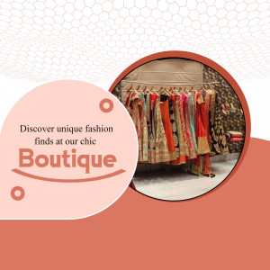 A promotional image for a boutique featuring a rack of colorful traditional Indian clothing.