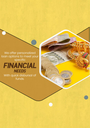 Image depicting gold jewelry, currency, and coins with text promoting personalized financial loan options.