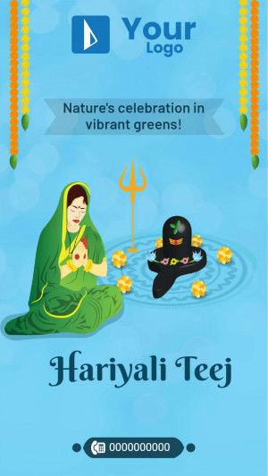 Hariyali Teej festival illustration with a woman praying to Lord Shiva
