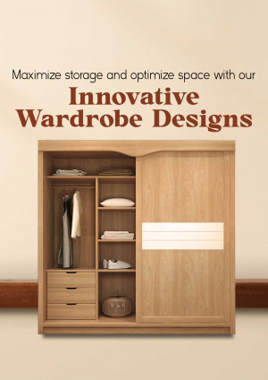 Wooden wardrobe with sliding doors and organized interior