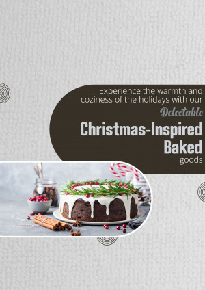 Image of a Christmas-inspired baked cake with text promoting holiday treats.