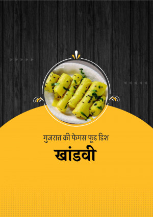 Close-up of Khandvi, a traditional Gujarati snack, served on a plate with a vibrant yellow and black background.