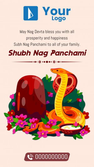 Shubh Nag Panchami greeting card with Lord Shiva and a snake