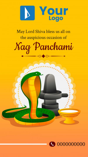 Nag Panchami greeting with Shiva Lingam and snake