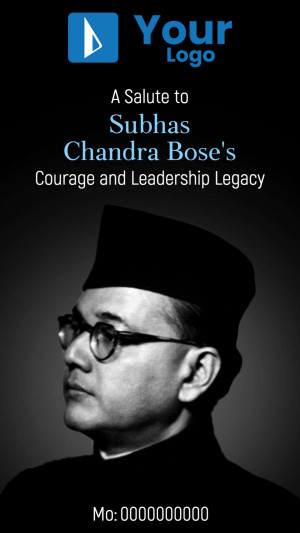 Black and white portrait of Subhas Chandra Bose with text tribute