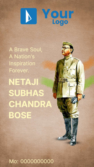 Portrait of Netaji Subhas Chandra Bose with Indian flag background