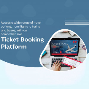 Laptop displaying online ticket booking website with travel imagery.