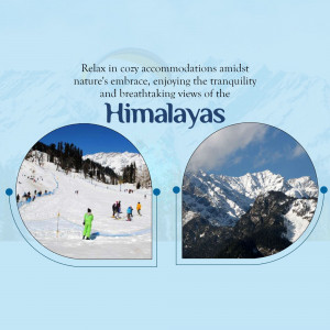Snow-capped Himalayas with cozy accommodation advertisement