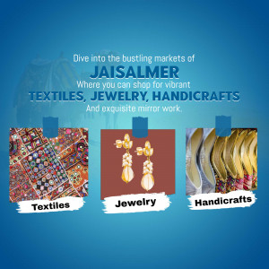 Image showcasing textiles, jewelry, and handicrafts from Jaisalmer, Rajasthan.