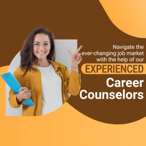 Woman holding a clipboard promoting career counseling services
