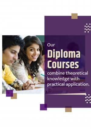Image promoting diploma courses with students studying