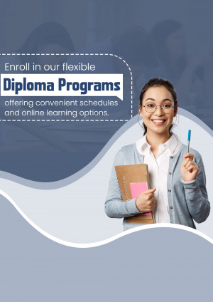 Woman holding books promoting diploma programs
