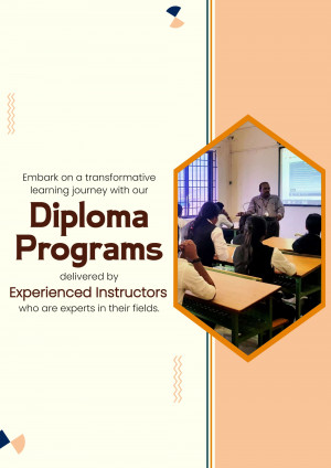 Advertisement for Diploma Programs with a classroom scene.
