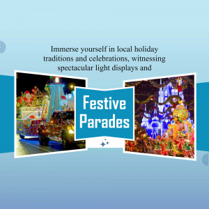 Collage of festive parades and holiday light displays