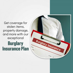 Image depicting burglary insurance coverage with a man holding a clipboard labeled 'Burglary Insurance'.